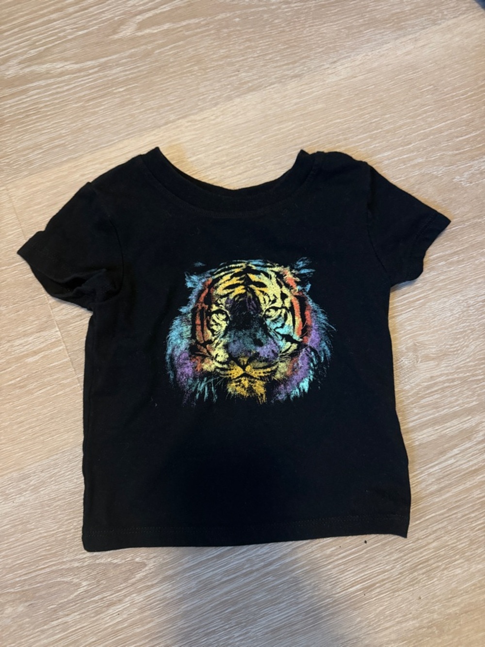 Cat & Jack Black Short Sleeve Tee with Colorful Tiger Graphic